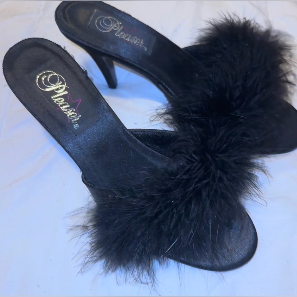 Pleasers Satin Marabou Kitten Heels